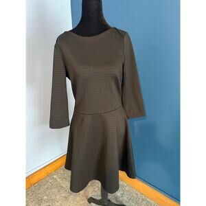 Zara Basic Black A-Line Textured Dress Size Large 3/4 Sleeve Fit Flare